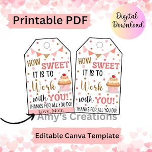 How Sweet it is to Work with You Tag – Printable Employee Appreciation - Instant Download - PDF