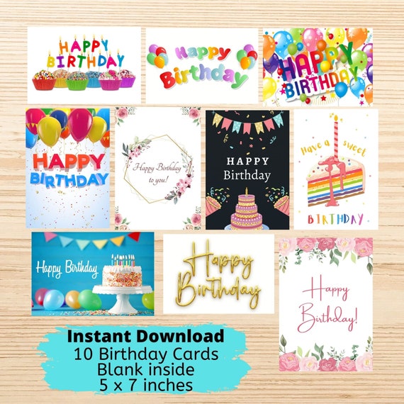 10 Printable Happy Birthday Cards for Him and Her Blank Etsy