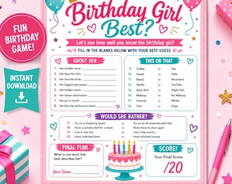 Who Knows Birthday Girl Game | Party Activity | Printable PDF (8x10)
