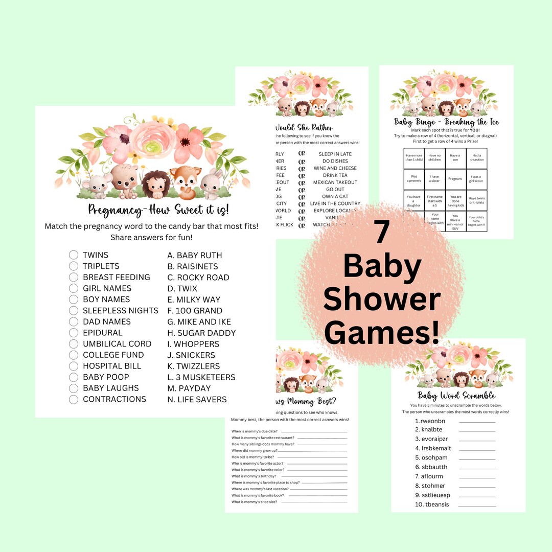 Animals Baby Shower Games Bundle Junglethemed Shower Fun Etsy