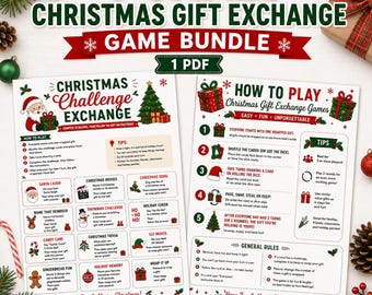Christmas Gift Exchange Game Printable, 5 Holiday Party Games Bundle, Christmas Gift Swap Games, Family & Office Party PDF