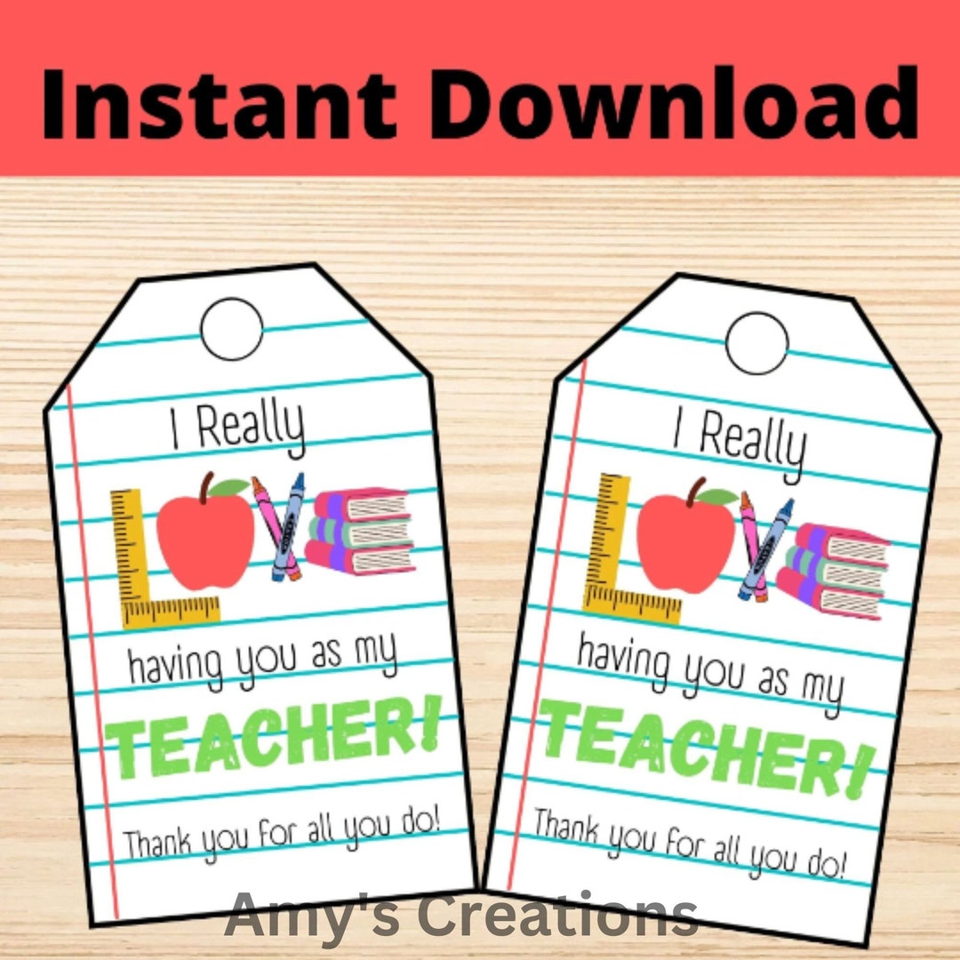 Printable Teacher Thank You Gift Tags, Teacher Appreciation Tags, Thank
