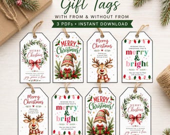 Printable Christmas Gift Tags PDF, Holiday Gift Tags, Christmas Present Tags, Xmas Gift Tags, Instant Download