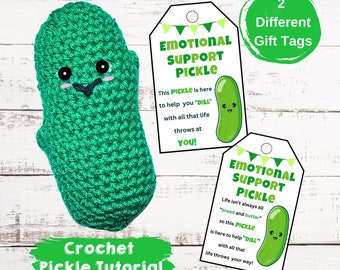 Entzückende Häkelanleitung „Emotional Support Pickle“ mit Geschenkanhängern – Sofortiger Download im PDF-Format