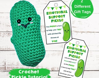 Adorable Emotional Support Pickle Crochet PATTERN with Gift Tags - Instant Download PDF