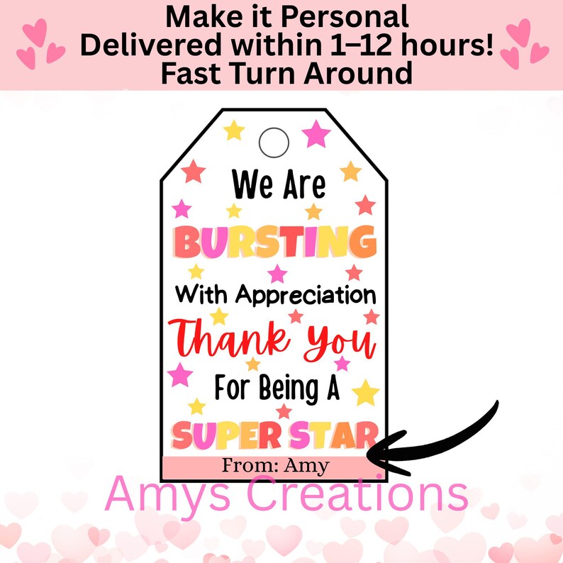 Bursting With Appreciation Candy Gift Tags - Starburst Theme - Teacher ...