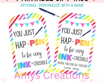 Ink-Credible Pen Thank You Gift Tags - Printable PDF (Instant Download)