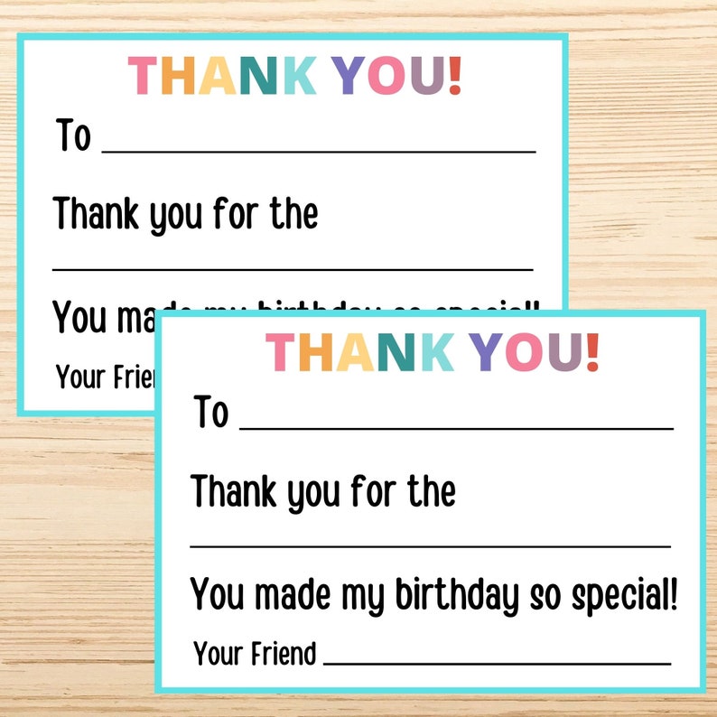 Printable Birthday Fill in the Blank Thank You Card Kids - Etsy