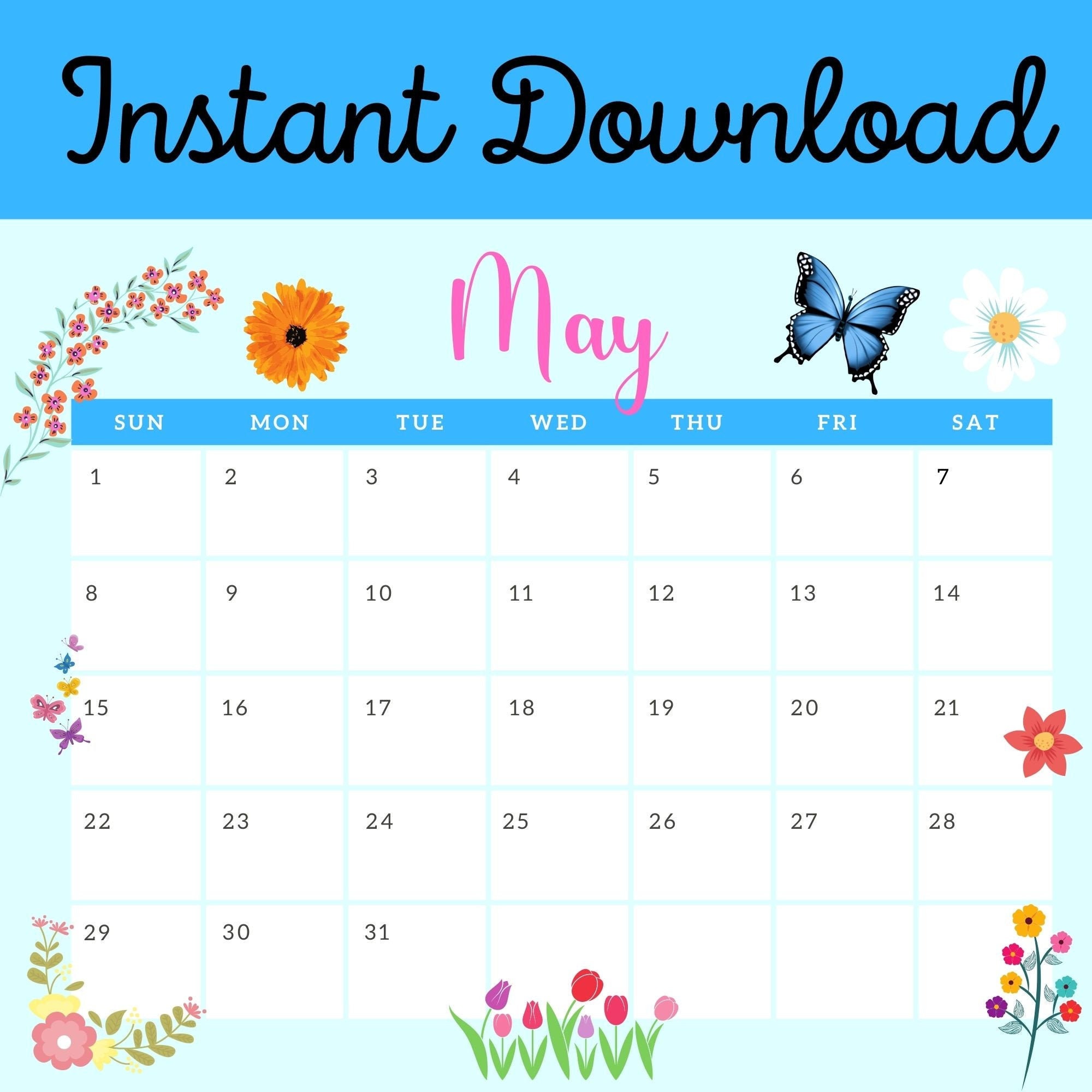 may 2022 calendar calendar for may monthly calendar etsy