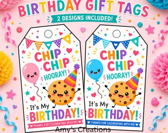 Printable Cookie Birthday Gift Tags, Chip Chip Hooray Favor (PDF Download)
