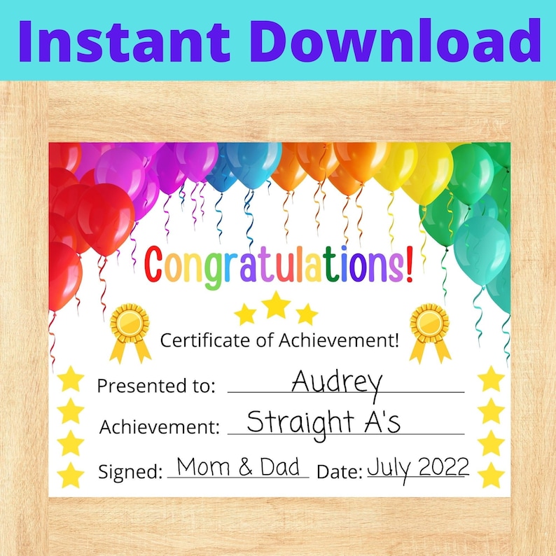 Printable Award Certificate For Kids Customizable and Fun Recognition Instant Download PDF image 1