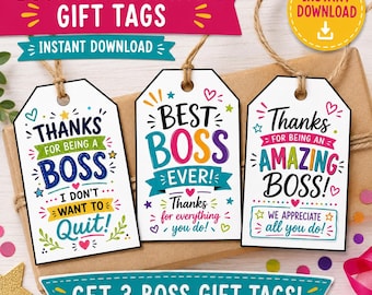 Funny Boss Gift Tag Printable, Boss Appreciation Thank You Tag, Best Boss Ever Gift, Boss Day Gift Tag, Funny Office Gift, Instant Download