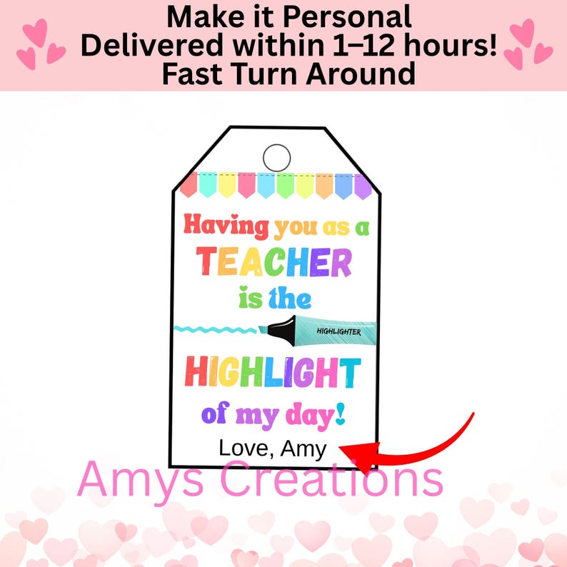 Printable Teacher Appreciation Gift Tags: Highlight of My Day (digital ...