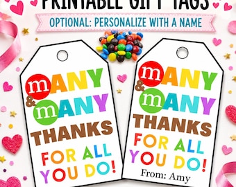 Teacher Appreciation Gift Tags - Candy Thanks (Instant Download PDF)