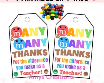 Printable Teacher Appreciation Gift Tags: Candy Thanks (PDF)
