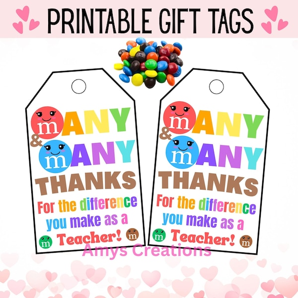 Printable Teacher Appreciation Gift Tags: Candy Thanks (PDF)