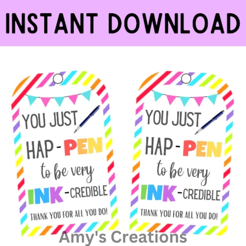 Ink-Credible Pen Thank You Gift Tags - Printable PDF (Instant Download) image 4