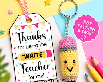 Handmade Crochet Pencil Pattern & Teacher Appreciation Gift Tags Set, Instant Download