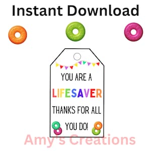 Printable Lifesaver Gift Tags - Teacher Appreciation, Nurse Staff ...