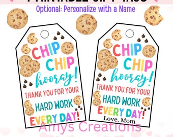 Printable Chip Chip Hooray Thank You Gift Tags: Teacher Appreciation (Instant Download PDF)