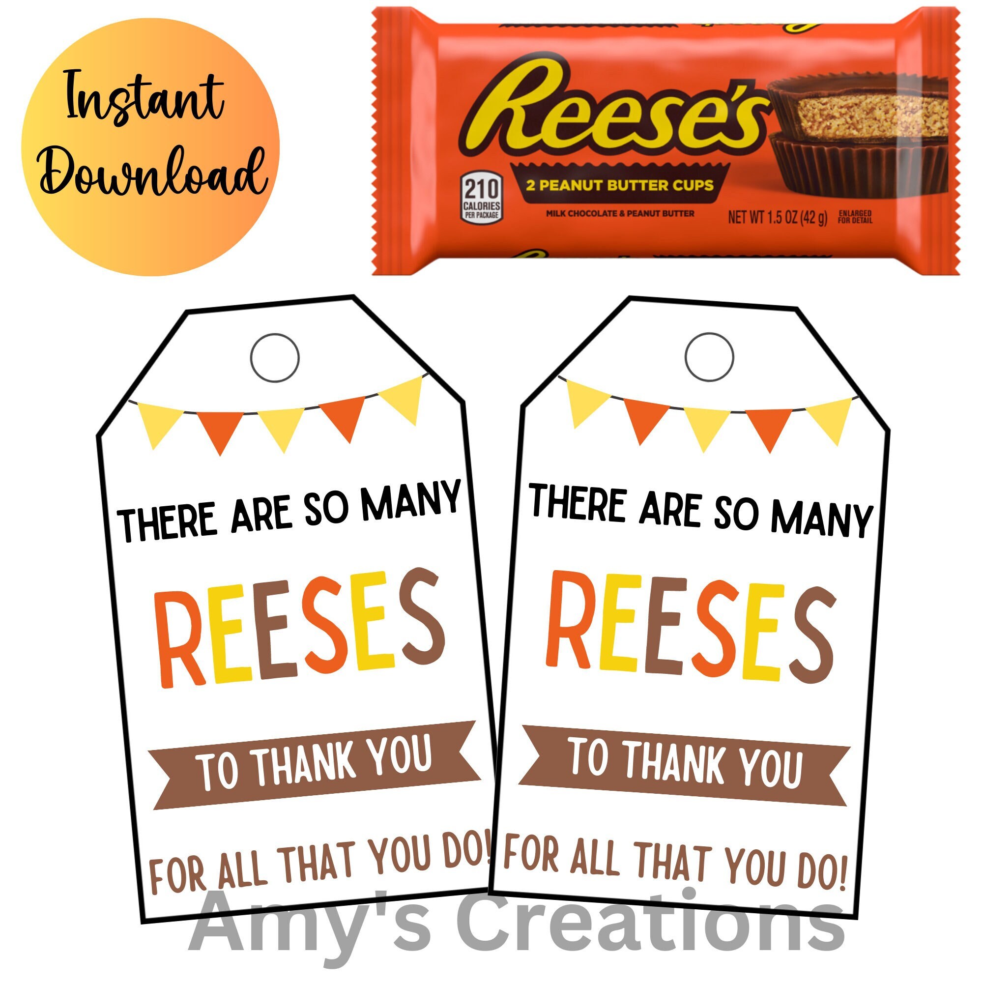 Printable Reeses to Thank You Gift Tags Teacher Appreciation - Etsy