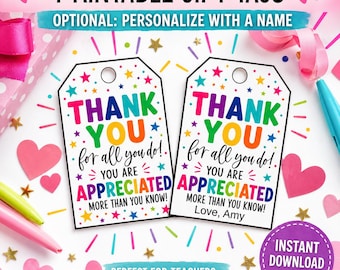 Appreciation Gift Tags | Printable Thank You Favor Tags (PDF Download)