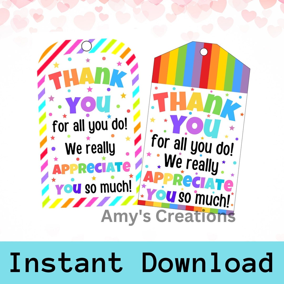 Printable Thank You Gift Tags Teacher and Nurse Appreciation, Employee ...
