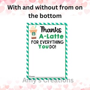 Printable Thank You Starbucks Gift Tag Card Holder Teacher - Etsy