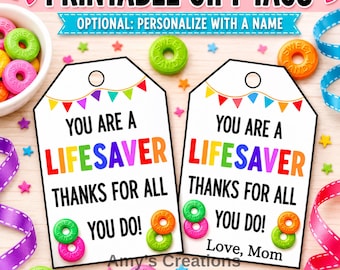 Printable Lifesaver Thank You Tags: Teacher, Nurse, Employee Gifts (Instant Download)