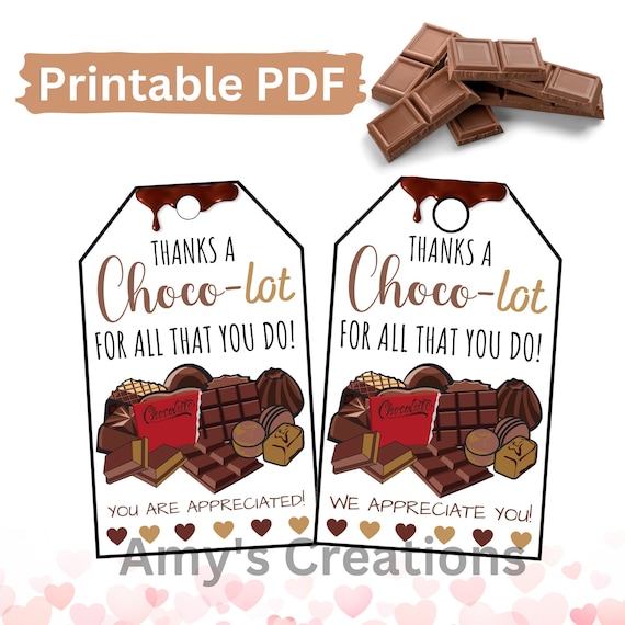 Printable Chocolate Thank You Gift Tags (PDF Download)