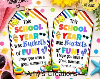 Eimer voller lustiger Geschenkanhänger zum Ausdrucken – zum Jahresende Sommer Lehrer für Lehrer (PDF Download)