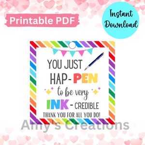 Étiquettes cadeaux imprimables You Just Hap-Pen très fiables à l'encre - Remerciement de l'enseignant, Merci pour tout ce que vous faites - Téléchargement immédiat