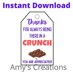 Printable Crunch Time Gift Tag Team Competition &amp; Teacher - Etsy