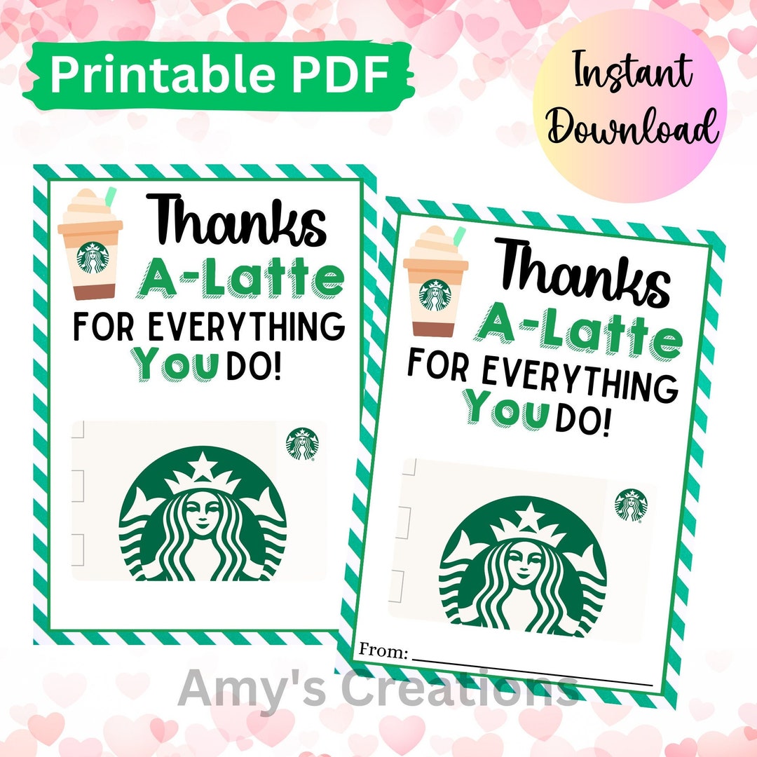 Printable Thank You Starbucks Gift Tag Card Holder Teacher - Etsy