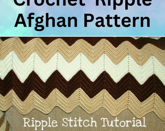 Patrón de crochet de manta afgana Ripple Chevron - Cómodo tutorial de elaboración casera - Descarga instantánea, PDF