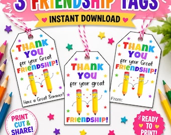 Friendship Gift Tags: Heartfelt Thank You, Printable PDF (Instant Download)