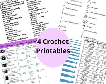 Ultimate Printable Crochet Charts Guide: Hook Sizes, Stitches, Abbreviations - Instant Download PDF