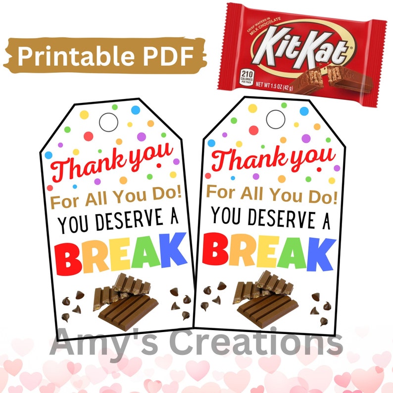 Printable Thank You for All You Do You Deserve a Break Tags - Etsy