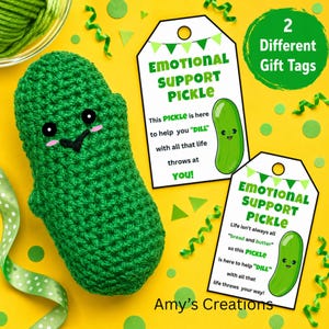 Adorable Emotional Support Pickle Crochet PATTERN with Gift Tags - Instant Download PDF