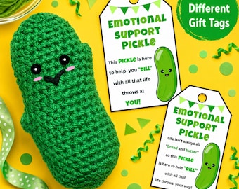 Adorable Emotional Support Pickle Crochet PATTERN with Gift Tags - Instant Download PDF