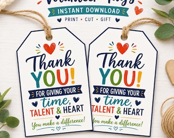 Volunteer Appreciation Gifts Tags, Volunteer Appreciation Gift Tags, Thank You Volunteer Printable Gift Tag, Instant Download