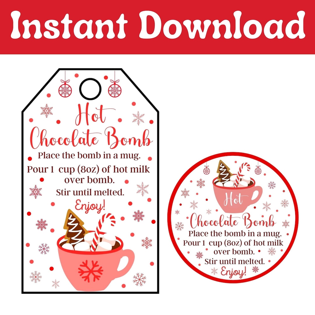 Printable Hot Chocolate Bomb Tags Hot Cocoa Bomb Instructions