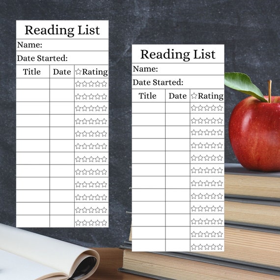 Printable Reading List Bookmark Book Tracker Library Card Etsy