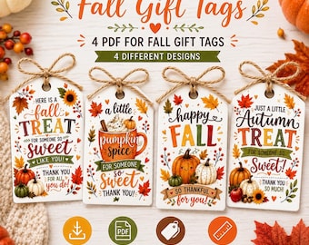 Fall Gift Tags Printable, Autumn Treat Tags, Thank You Gift Tags, Pumpkin Fall Tags, Teacher Coworker Appreciation Gift