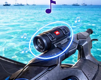 Soporte para altavoz de moto acuática Sea-Doo – Compatible con JBL Flip – Soporte elástico para manillar – Resistente a los rayos UV y al agua salada – Instalación rápida
