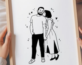 Ilustración de retrato familiar personalizado, regalo personalizado para mamá, regalo nostálgico para hermana, regalo divertido para papá, dibujo artístico de hermano a partir de una foto.