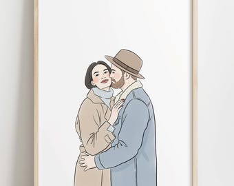 Retrato personalizado, Retrato en acuarela, Retrato familiar, Pintado a mano, Retrato de pareja con mascota, Regalo para parejas, Regalo de aniversario