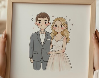 Retrato de pareja en acuarela personalizado: Impresión de líneas personalizada
