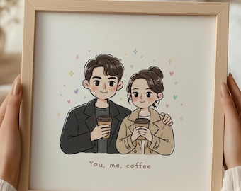 Retrato de pareja en acuarela personalizado: Impresión de líneas personalizada