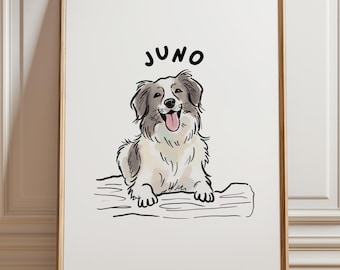 Retrato de mascota personalizado a partir de una foto, ilustración digital de mascota dibujada a mano, arte lineal de perros y gatos, regalo personalizado para mascota, obra de arte imprimible conmemorativa.